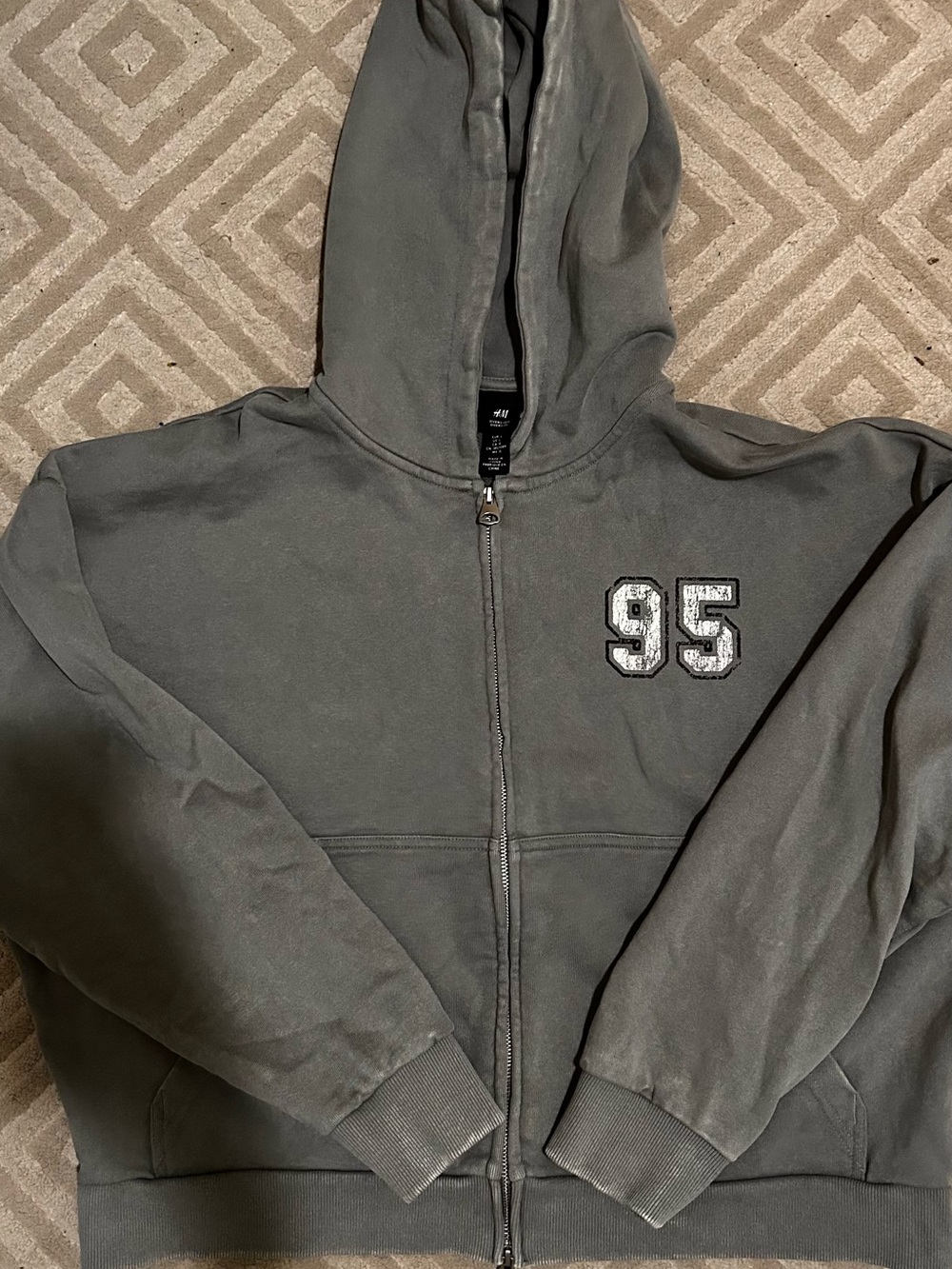 H&M Kids Dark Gray Hooded Zip-Up Sweatshirt with '95' Patch